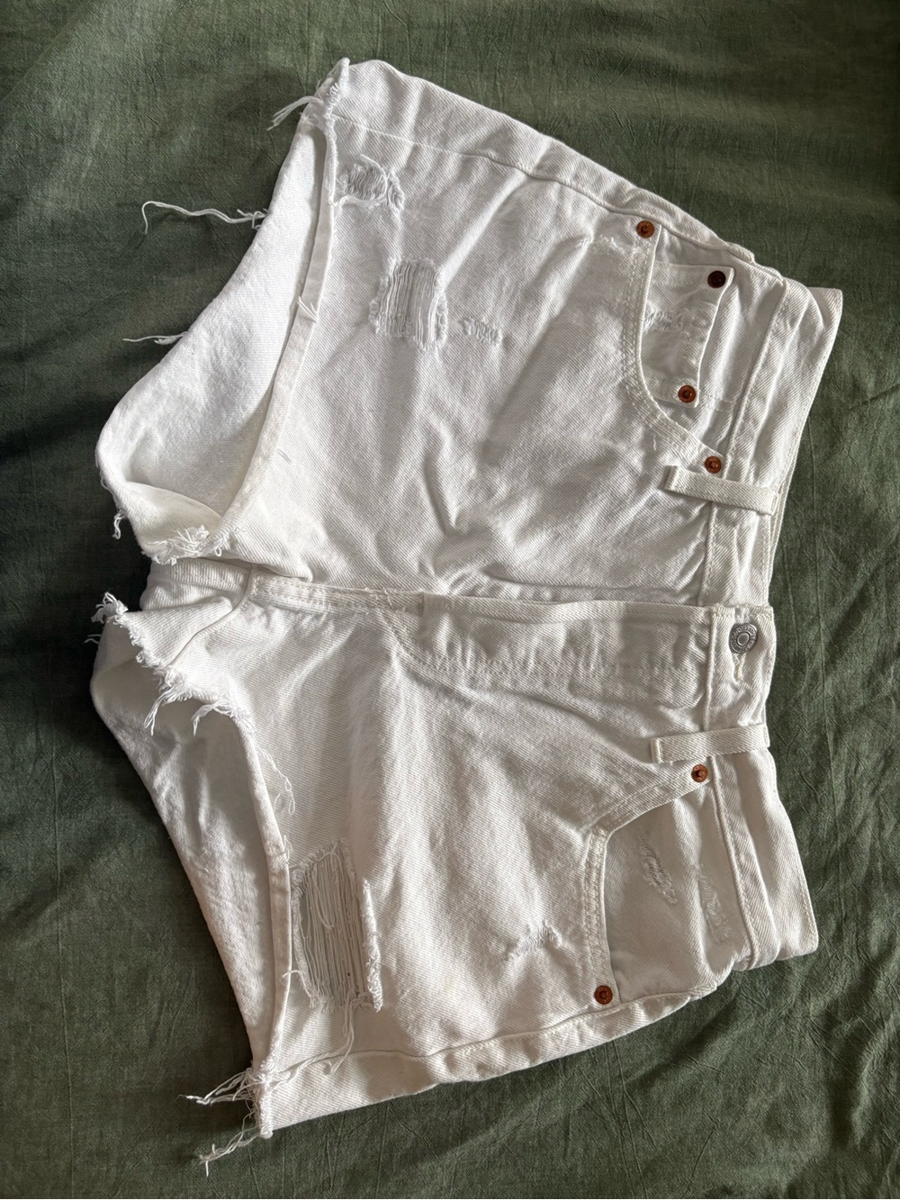 Levi's White High-Waist Distressed Denim Shorts